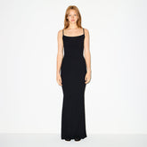 SOFT LOUNGE LONG SLIP DRESS | ONYX ON A MODEL FRONT VIEW @ | FOCUS: 0.0, 1.0, 0.9