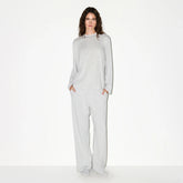 BOYFRIEND LONG SLEEVE T-SHIRT | LIGHT HEATHER GREY ON A MODEL FRONT VIEW @ | FOCUS: 0.0, 1.0, 0.9