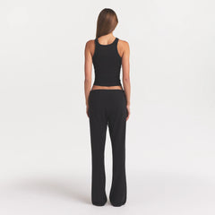 COTTON JERSEY STRAIGHT LEG PANT | SOOT ON A MODEL BACK VIEW