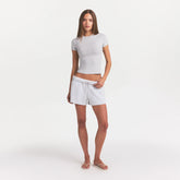 COTTON JERSEY T-SHIRT | LIGHT HEATHER GREY ON A MODEL FRONT VIEW @ | FOCUS: 0.0, 1.0, 0.9