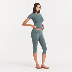 COTTON JERSEY FOLDOVER CAPRI | KYANITE ON A MODEL FRONT VIEW @ | FOCUS: 0.0, 1.0, 0.9