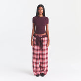 FLANNEL SLEEP OVERSIZED PANT | ULTRA PINK SANGRIA PLAID ON A MODEL | FOCUS: 0.0, 1.0, 0.9