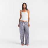 COTTON POPLIN SLEEP OVERSIZED PANT | IRIS MICA NAVY CHECK ON A MODEL | FOCUS: 0.0, 1.0, 0.9