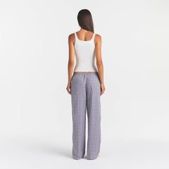 COTTON POPLIN SLEEP OVERSIZED PANT | IRIS MICA NAVY CHECK ON A MODEL | FOCUS: 0.0, 1.0, 0.9
