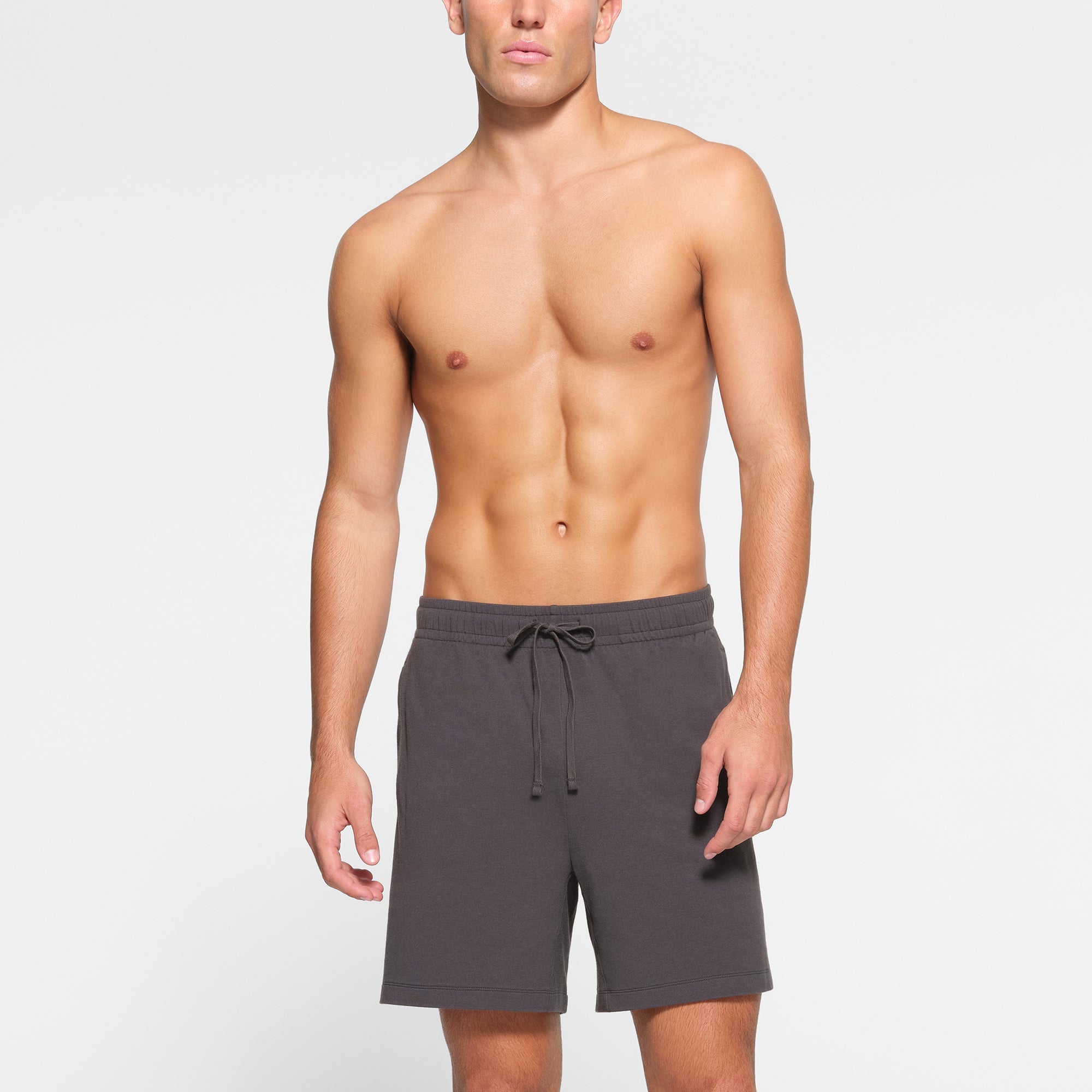 LOUNGE JERSEY MENS SHORT | ASH ON A MODEL FRONT VIEW