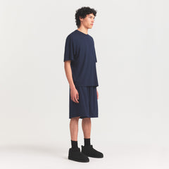 JERSEY LOUNGE MENS RELAXED SHORT | NAVY ON A MODEL FRONT VIEW @ | FOCUS: 0.0, 1.0, 0.9
