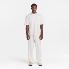 JERSEY LOUNGE MENS RELAXED STRAIGHT LEG PANT | CHALK HEATHER ON A MODEL FRONT VIEW @ | FOCUS: 0.0, 1.0, 0.9