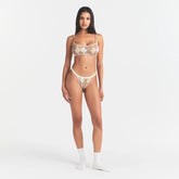 LIGHTWEIGHT COTTON LOGO PICOT SCOOP BRALETTE | CAFE ARGYLE PRINT ON A MODEL FRONT VIEW @ | FOCUS: 0.0, 1.0, 0.9