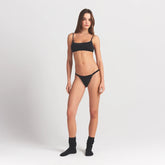 LIGHTWEIGHT COTTON LOGO PICOT SCOOP BRALETTE | SOOT TONAL ON A MODEL FRONT VIEW @ | FOCUS: 0.0, 1.0, 0.9