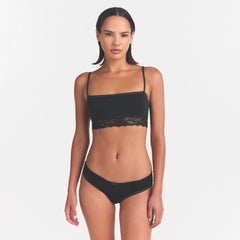 LIGHTWEIGHT COTTON STRAIGHT NECK BRALETTE | SOOT TONAL ON A MODEL SIDE VIEW