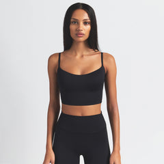 NikeSKIMS MATTE CAMI BRA TOP | OBSIDIAN ON A MODEL FRONT VIEW