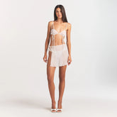 ULTRA FINE MESH BOW BRA | IVORY ON A MODEL FRONT VIEW @ | FOCUS: 0.0, 1.0, 0.9