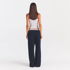 COTTON FLEECE OVERSIZED STRAIGHT LEG PANT | NAVY ON A MODEL FRONT VIEW @ | FOCUS: 0.0, 1.0, 0.9
