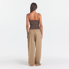 WOVEN COTTON OVERSIZED STRAIGHT LEG PANT | DESERT ON A MODEL FRONT VIEW @ | FOCUS: 0.0, 1.0, 0.9