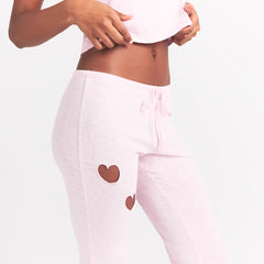 WORN IN JERSEY HEART STRAIGHT LEG PANT | BABY PINK ON A MODEL SIDE VIEW @ | FOCUS: 0.0, 1.0, 0.9