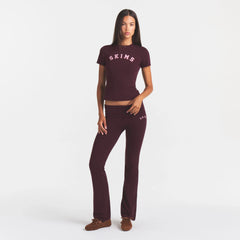 COTTON JERSEY LOGO FOLDOVER PANT | CURRANT ARCHED SKIMS PLAID ON A MODEL | FOCUS: 0.0, 1.0, 0.9
