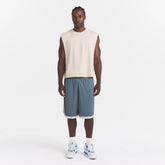 MESH APPAREL MENS LONG SHORT | ZIRCON ON A MODEL FRONT VIEW @ | FOCUS: 0.0, 1.0, 0.9