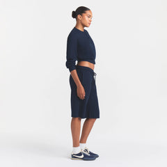 COTTON FLEECE LONG SHORT | NAVY ON A MODEL FRONT VIEW @ | FOCUS: 0.0, 1.0, 0.9