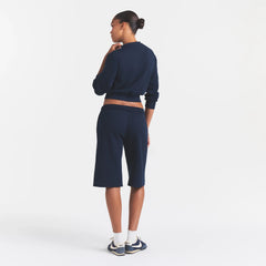 COTTON FLEECE LONG SHORT | NAVY ON A MODEL FRONT VIEW @ | FOCUS: 0.0, 1.0, 0.9
