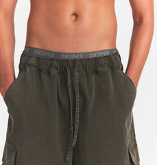 WOVEN MENS RELAXED CARGO SHORT | JUNGLE ON A MODEL FRONT VIEW @ | FOCUS: 0.0, 1.0, 0.9