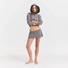 BOYFRIEND FLEECE MINI SKIRT | SHADOW ON A MODEL FRONT VIEW @ | FOCUS: 0.0, 1.0, 0.9