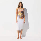 COTTON JERSEY COVER-UPS TUBE DRESS | AIRBRUSH BEACH SCENE ON A MODEL FRONT VIEW @ | FOCUS: 0.0, 1.0, 0.9