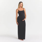 FITS EVERYBODY MATERNITY LONG SLIP DRESS | ONYX ON A MODEL FRONT VIEW @ | FOCUS: 0.0, 1.0, 0.9