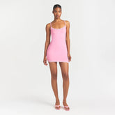 FITS EVERYBODY LACE SLIP DRESS | BUBBLE GUM TONAL ON A MODEL FRONT VIEW @ | FOCUS: 0.0, 1.0, 0.9