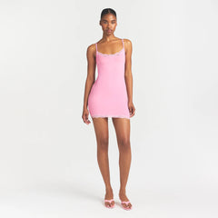 FITS EVERYBODY LACE SLIP DRESS | BUBBLE GUM TONAL ON A MODEL FRONT VIEW @ | FOCUS: 0.0, 1.0, 0.9