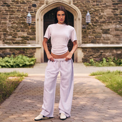 WORN IN JERSEY KNOT BACK T-SHIRT | SNOW ON A MODEL | FOCUS: 0.0, 1.0, 0.9