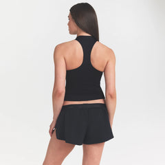 NikeSKIMS MATTE MOCK NECK RACER TANK | OBSIDIAN ON A MODEL FRONT VIEW @ | FOCUS: 0.9, 0.1, 0.7