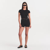 NikeSKIMS MATTE CORSET CROP TOP | OBSIDIAN ON A MODEL