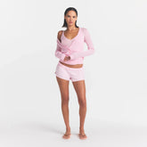 SHEER KNIT CARDIGAN | PEONY ON A MODEL FRONT VIEW @ | FOCUS: 0.0, 1.0, 0.9