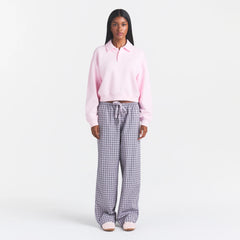 COTTON FLEECE POLO SWEATSHIRT | CHERRY BLOSSOM ON A MODEL FRONT VIEW @ | FOCUS: 0.0, 1.0, 0.9