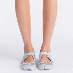 NikeSKIMS FOOTWEAR RIFT SATIN | SILVER ON A MODEL SIDE VIEW| FOCUS: 0.0, 1.0, 0.9