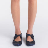 NikeSKIMS FOOTWEAR RIFT SATIN | NAVY ON A MODEL SIDE VIEW @ | FOCUS: 0.0, 1.0, 0.9