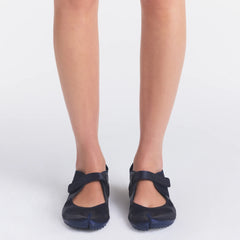 NikeSKIMS FOOTWEAR RIFT SATIN | NAVY ON A MODEL SIDE VIEW @ | FOCUS: 0.0, 1.0, 0.9