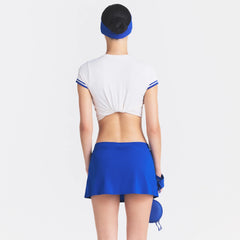 NikeSKIMS STRETCH NYLON SKORT | COBALT ON A MODEL SIDE VIEW| FOCUS: 0.0, 1.0, 0.9 @ | FOCUS: 0.0, 1.0, 0.9