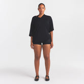 NikeSKIMS STRETCH KNIT OVERSIZED V-NECK TOP | OBSIDIAN ON A MODEL FRONT VIEW @ | FOCUS: 0.0, 1.0, 0.9