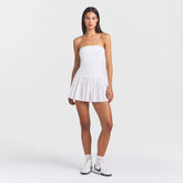 COTTON POPLIN MINI TUBE DRESS | SNOW ON A MODEL FRONT VIEW @ | FOCUS: 0.0, 1.0, 0.9