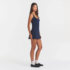 COTTON JERSEY MINI DRESS | NAVY ON A MODEL | FOCUS: 0.0, 1.0, 0.9