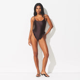SATIN SWIM LOW BACK ONE PIECE | PHOENIX ON A MODEL FRONT VIEW