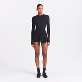 NikeSKIMS AIRY CREWNECK LONG SLEEVE ONE PIECE | OBSIDIAN ON A MODEL FRONT VIEW @ | FOCUS: 0.0, 1.0, 0.9