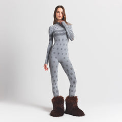 SKIMS FIRST LAYERS TURTLENECK CATSUIT | MIRROR WINTER FAIR ISLE ON A MODEL FRONT VIEW @ | FOCUS: 0.0, 1.0, 0.9