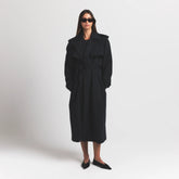 BOYFRIEND FLEECE TRENCH COAT | ONYX ON A MODEL FRONT VIEW S | FOCUS: 0.0, 1.0, 0.9