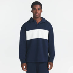 FLEECE LOUNGE MENS RUGBY POLO | NAVY ON A MODEL FRONT VIEW @ | FOCUS: 0.0, 1.0, 0.9
