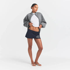NEOPRENE OUTERWEAR OVERSIZED MOCK NECK JACKET | DARK HEATHER GREY ON A MODEL FRONT VIEW @ | FOCUS: 0.0, 1.0, 0.9