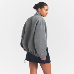 NEOPRENE OUTERWEAR OVERSIZED MOCK NECK JACKET | DARK HEATHER GREY ON A MODEL SIDEVIEW @ | FOCUS: 0.0, 1.0, 0.9