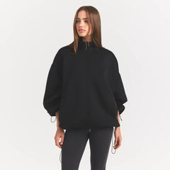 NEOPRENE OUTERWEAR OVERSIZED MOCK NECK JACKET | OBSIDIAN ON A MODEL FRONT VIEW @ | FOCUS: 0.0, 1.0, 0.9