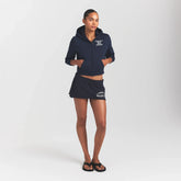 BOYFRIEND FLEECE ZIP UP HOODIE | NAVY HIDDEN HILLS ON A MODEL FRONTVIEW @ | FOCUS: 0.0, 1.0, 0.9